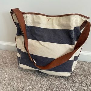 American Eagle Blue and White Striped Tote Shoulder or Crossbody Bag